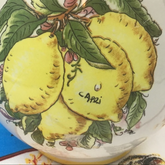 Italy Capri Water/Wine Jug With Lemons Design & Kitchen Towel w local fish - Picture 10 of 11